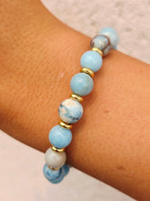 Load image into Gallery viewer, Larimar Jasper Gold Empowered Elegance Beaded Bracelet - TJazelle