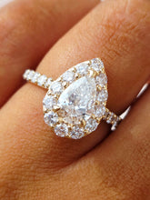 Load image into Gallery viewer, Pear Shaped Lab Engagement Ring with Diamond Halo - 14K Yellow Gold