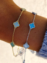 Load image into Gallery viewer, Mini Baby Blue Mother of Pearl Clover Bracelet