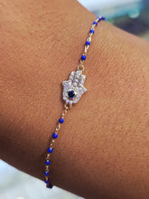 Load image into Gallery viewer, Hamsa Blue Beaded Bracelet - Gold Plated Sterling Silver