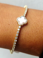 Load image into Gallery viewer, Pink Clover Tennis Bracelet - Gold Plated Sterling Silver
