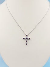 Load image into Gallery viewer, Amethyst CZ Cross Necklace - Sterling Silver
