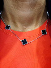 Load image into Gallery viewer, Black Onyx Station Clover Necklace - Sterling Silver