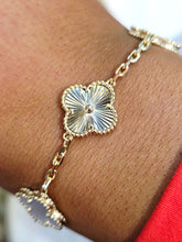 Load image into Gallery viewer, Mother of Pearl and Pave CZ Clover Station Bracelet