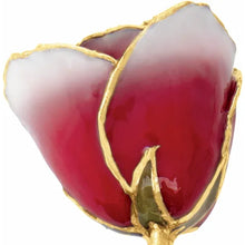Load image into Gallery viewer, Lacquered Frozen White &amp; Red Rose with Gold Trim