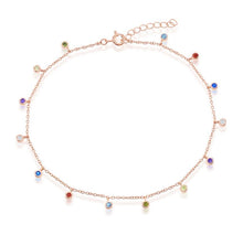 Load image into Gallery viewer, Bezel-Set Rainbow CZ Charms Anklet - Rose Gold Plated