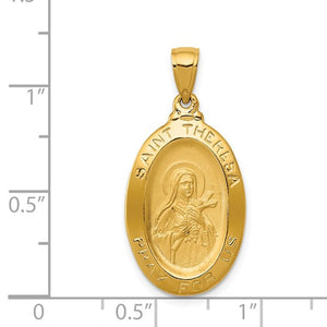 Saint Theresa Oval Medal Pendant - 14K Yellow Gold