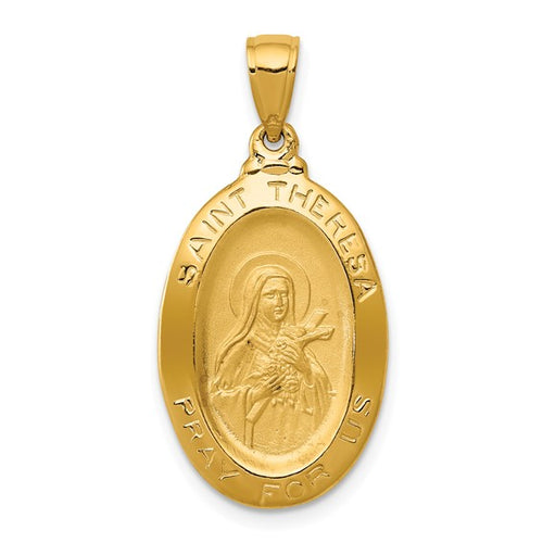 Saint Theresa Oval Medal Pendant - 14K Yellow Gold