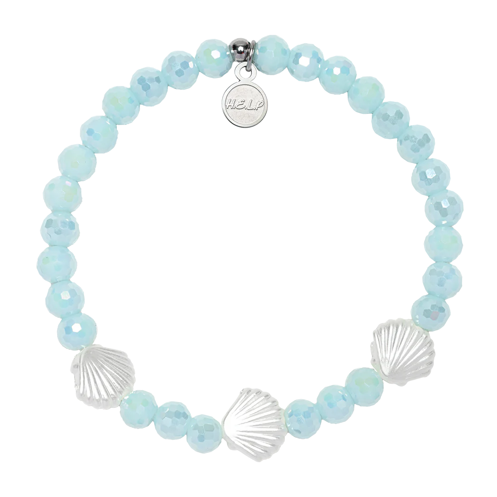 Ocean Defenders Alliance Stacker: Aqua Crystal and Shells Bracelet