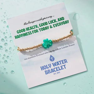 Lucky Shamrock Holy Water Stretch Bracelet in Gold