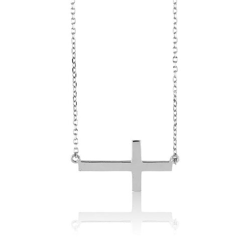 Sideways Cross Necklace - Sterling Silver