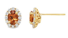 Load image into Gallery viewer, Spessartite Garnet &amp; Diamond Post Stud Earrings - 14K Yellow Gold