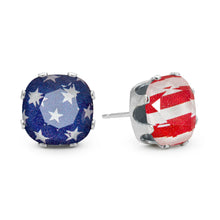Load image into Gallery viewer, Stars &amp; Stripes Cushion Sterling Silver Stud Earrings - JoJoLovesYou