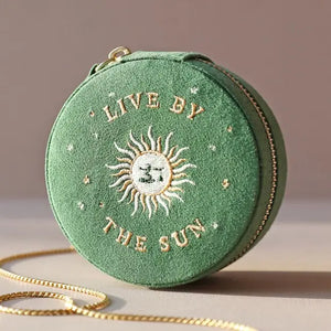 Sun and Moon Embroidered Round Jewelry Case