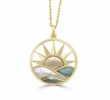 Load image into Gallery viewer, Large Sunrise Necklace with Paperclip Chain - 14K Yellow Gold