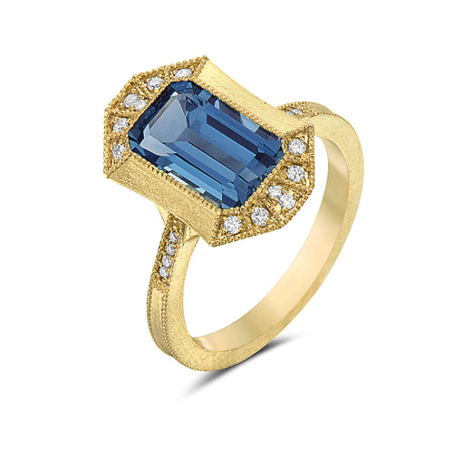 London Blue Topaz & Diamond Ring - 14K Yellow Gold