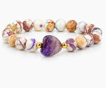 Load image into Gallery viewer, Purple Jasper Worry Stone Heart Bracelet