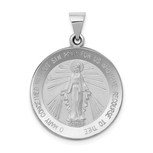 Mother Mary Miraculous Round Pendant - 14k White Gold