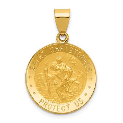 Saint Christopher Round Medal Pendant - 14K Yellow Gold