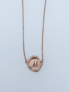 Wax Initial Stamp Necklace - 14K Rose Gold