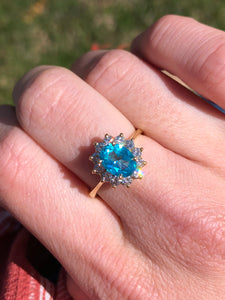 Paraiba Topaz Diamond Halo Ring