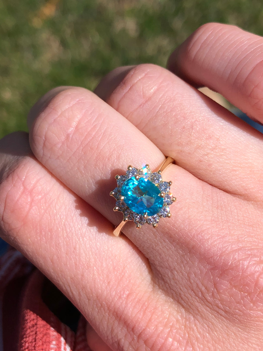 Paraiba Topaz Diamond Halo Ring