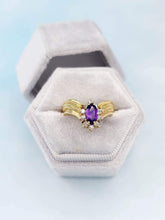 Load image into Gallery viewer, V Shaped Amethyst and Diamond Ring - 14k Yellow Gold - Estate Piece