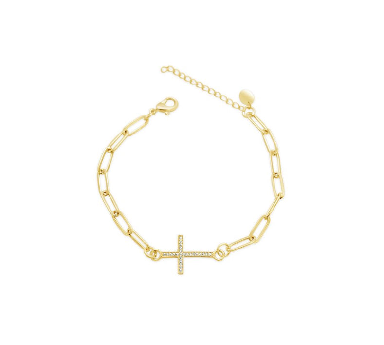 Linked By Faith Cross Paperclip Adjustable Bracelet