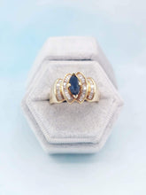 Load image into Gallery viewer, Fancy Marquise Shaped Sapphire &amp; Diamond Ring - 14K Yellow Gold - Estate Piece