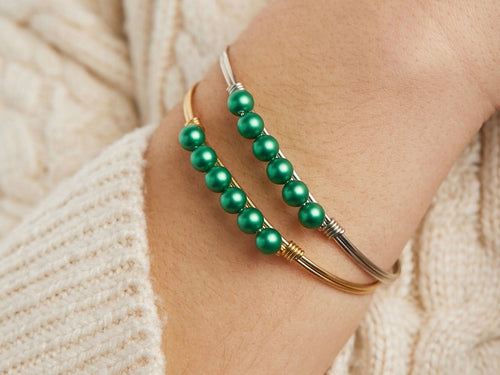 Crystal Pearl Bangle Bracelet in Emerald - Luca and Danni