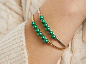 Crystal Pearl Bangle Bracelet in Emerald