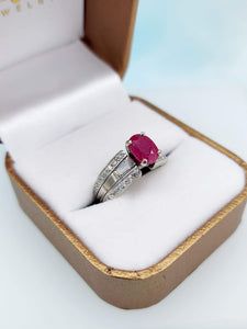 Ruby & Diamond Ring - 14K White Gold- Estate Piece