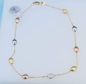 Tri Color Beaded Anklet - 14K Gold