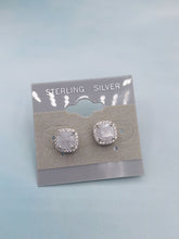 Load image into Gallery viewer, Moonstone with Clear CZ Stud Earrings - Sterling Silver