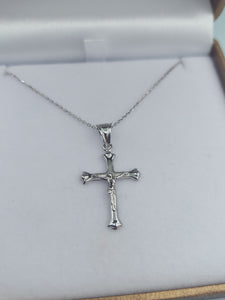 Crucifix Cross & Cable Chain - 14K White Gold