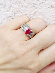 Ruby & Diamond Ring - 14K White Gold- Estate Piece