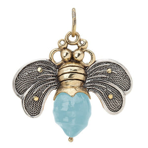 Bee Brave Pendant - Sterling Silver, Brass & Aqua Resin