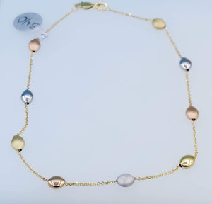 Tri Color Beaded Anklet - 14K Gold