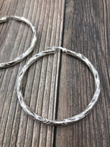 Diamond-Cut Hammered Hoops - Sterling Silver