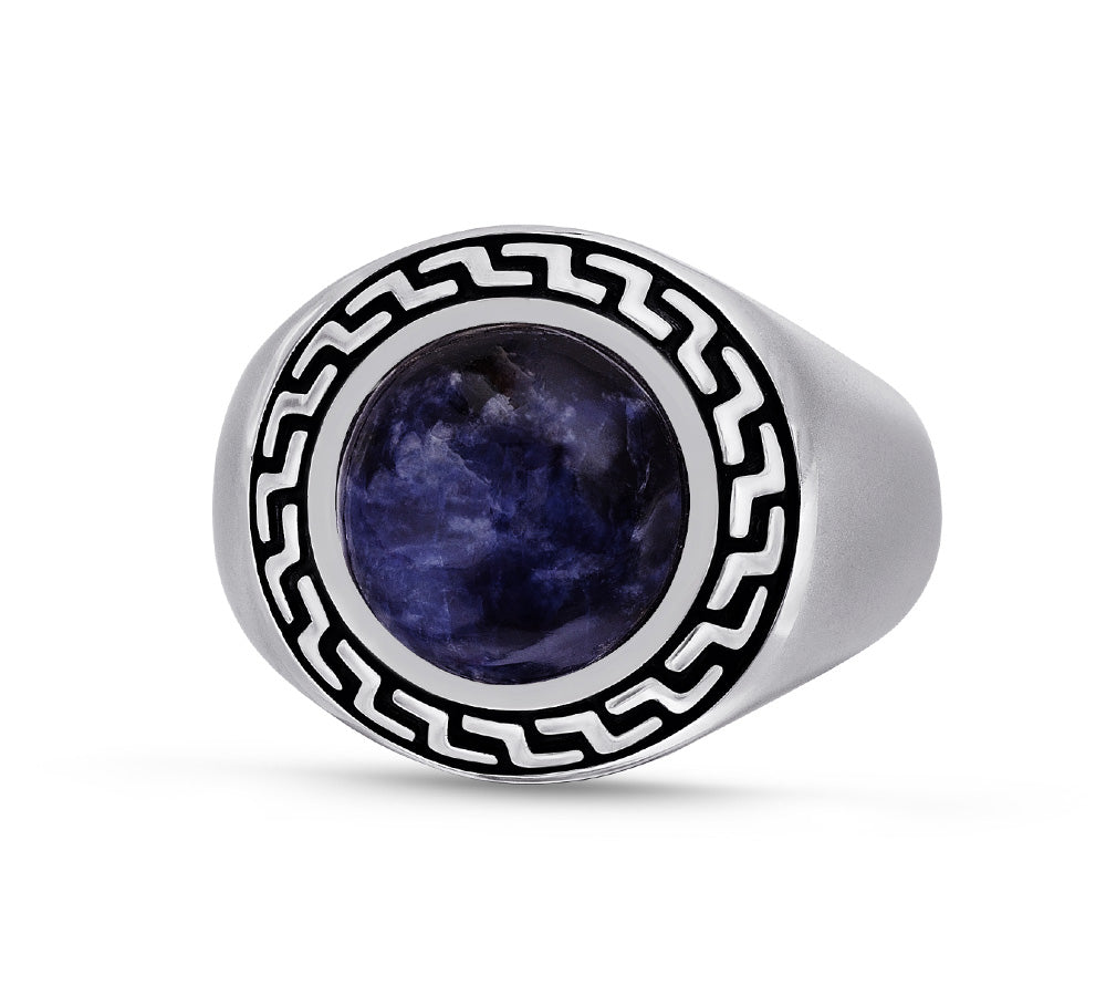 Blue Stone Men's Ring Sapphire Vintage Carved Heraldic Signet Jewelry For  Men | eBay