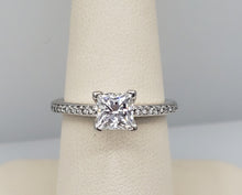 Load image into Gallery viewer, Princess Cut Engagement Ring with Diamond Band - 14K White Gold