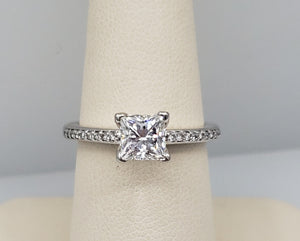 Princess Cut Engagement Ring with Diamond Band - 14K White Gold