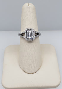 14K White Gold Emerald Cut Split Shank Engagement Ring
