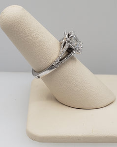 14K White Gold Emerald Cut Split Shank Engagement Ring