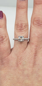 14K White Gold Cushion Cut Engagement Ring with Diamond Encrusted Crown