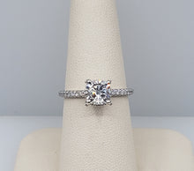 Load image into Gallery viewer, 14K White Gold Cushion Cut Engagement Ring with Diamond Encrusted Crown