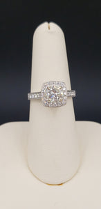 14K White Gold Brilliant Cut (Round) Diamond Engagement Ring with Diamond Halo