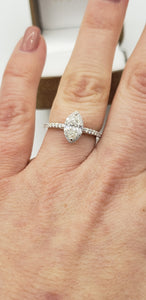 14K White Gold Marquise Diamond Engagement Ring with Diamond Halo
