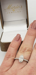 14K White Gold Marquise Diamond Engagement Ring with Diamond Halo