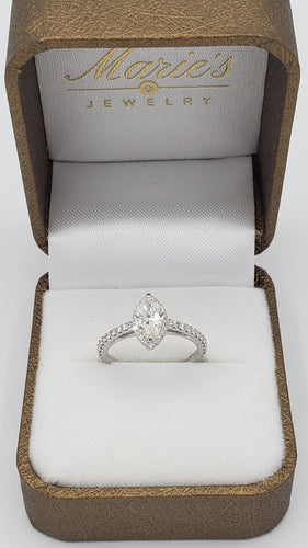 14K White Gold Marquise Diamond Engagement Ring with Diamond Halo